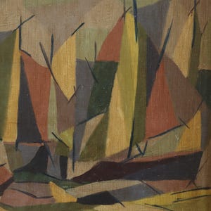 1955 Vintage Modernist Original Swedish Abstract Landscape Oil Painting - "Woodland Rhythm" - Framed Wall Art image 9