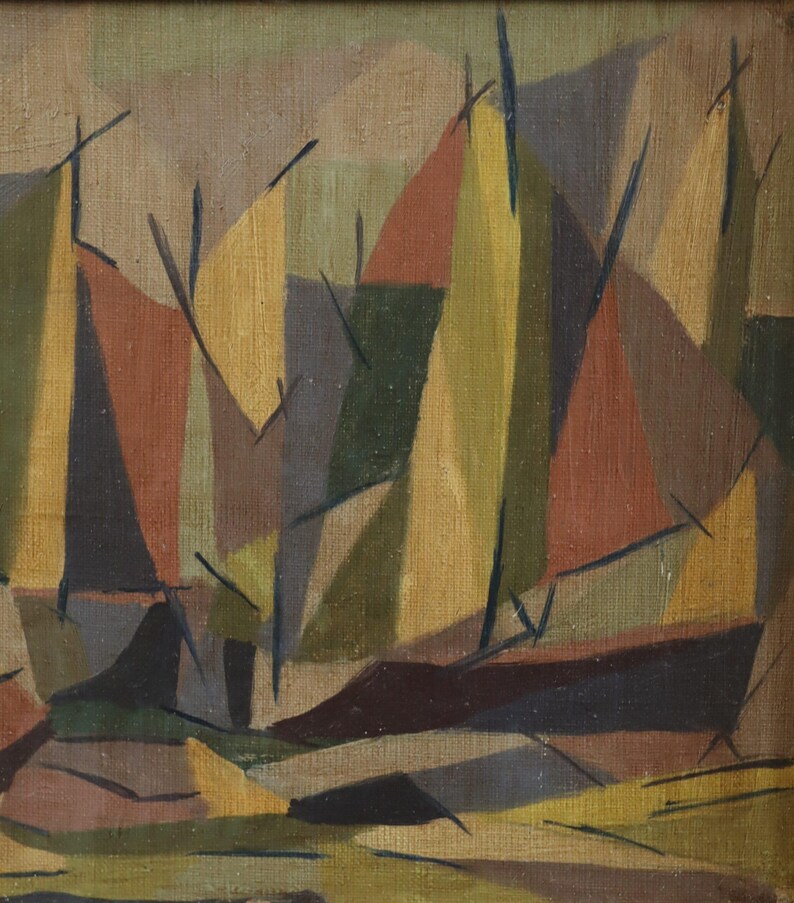 1955 Vintage Modernist Original Swedish Abstract Landscape Oil Painting - "Woodland Rhythm" - Framed Wall Art image 9