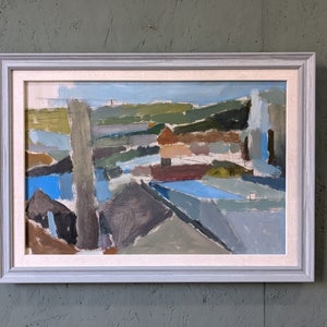 Pintura al óleo de paisaje abstracto contemporáneo - Paisaje urbano - del artista británico Ian Mood - Enmarcado