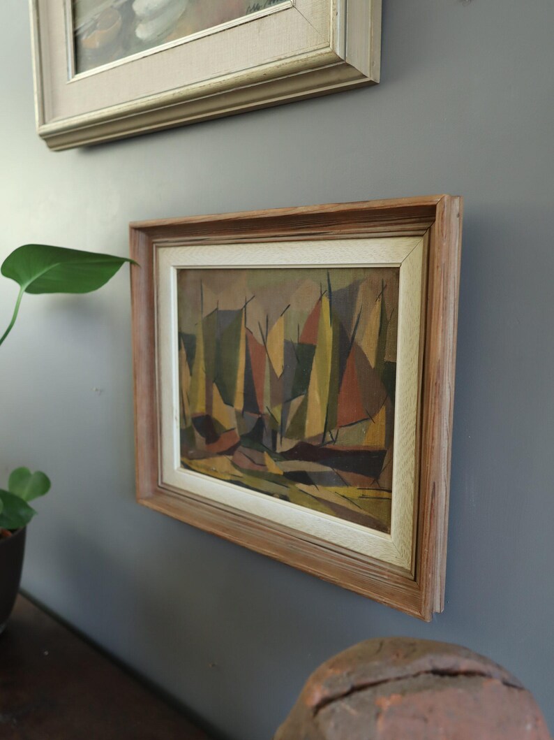 1955 Vintage Modernist Original Swedish Abstract Landscape Oil Painting - "Woodland Rhythm" - Framed Wall Art image 5