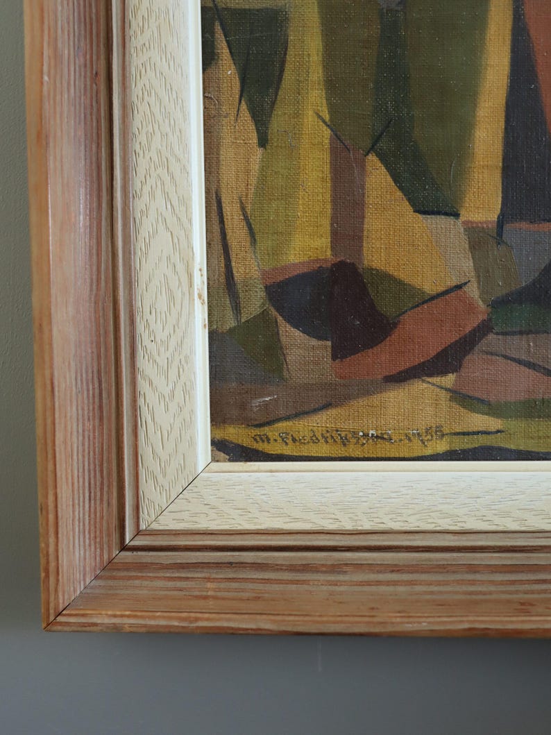 1955 Vintage Modernist Original Swedish Abstract Landscape Oil Painting - "Woodland Rhythm" - Framed Wall Art image 6