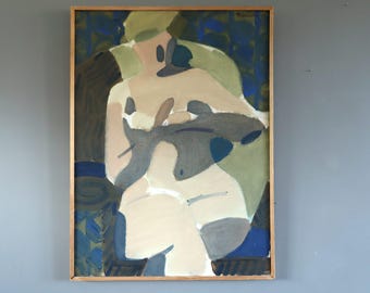 Vintage Mid-Century Modern Original Abstract Figurative Oil Painting - 'The Resting Muse' - Swedish Artist 'Bengt Lundin (1924-2005)