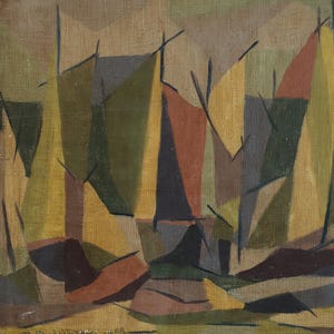 1955 Vintage Modernist Original Swedish Abstract Landscape Oil Painting - "Woodland Rhythm" - Framed Wall Art image 8