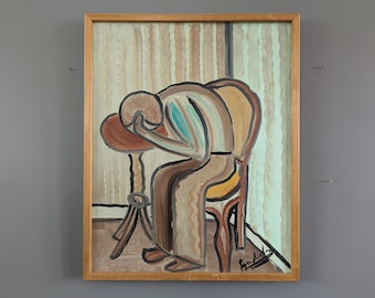 Mid Century Modern Original Figurative Oil Painting - 'The Human Condition' - Modernist Wall Art - Sweden Art - Framed