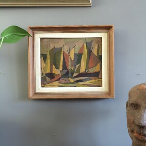 1955 Vintage Modernist Original Swedish Abstract Landscape Oil Painting - "Woodland Rhythm" - Framed Wall Art image 4