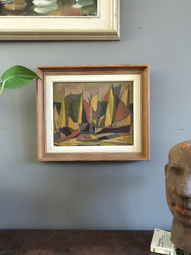 1955 Vintage Modernist Original Swedish Abstract Landscape Oil Painting - "Woodland Rhythm" - Framed Wall Art image 4