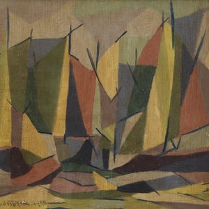 1955 Vintage Modernist Original Swedish Abstract Landscape Oil Painting - "Woodland Rhythm" - Framed Wall Art image 7