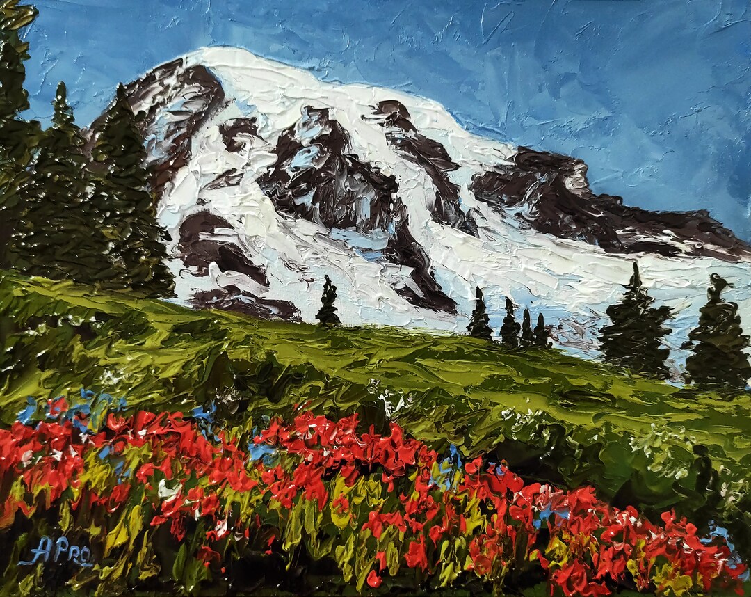 Mount Rainier Painting Original Artwork Impasto Oil Painting Etsy