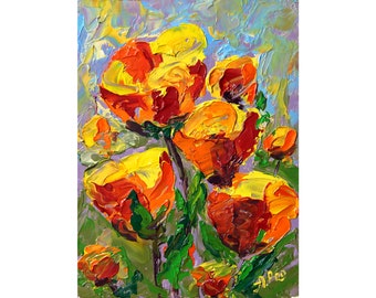 Peonies Painting Original Art Floral Oil Painting 8 by 6 by Aleksandr Prozorov