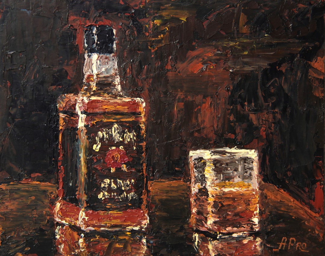 Bourbon Painting Original Artwork Bourbon Wall Art Whiskey Oil Painting