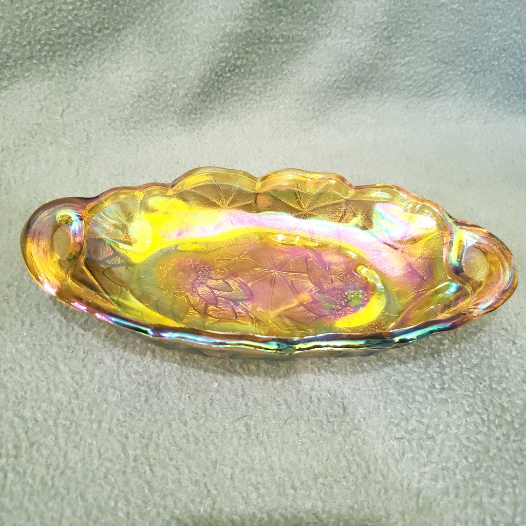 Amber Carnival Glass Candy Dish Etsy