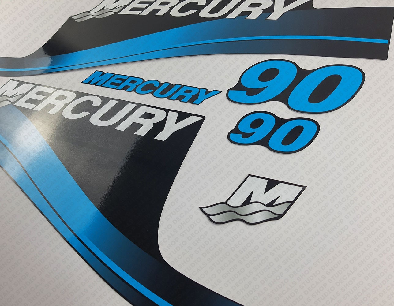 Kit Décalcomanies Moteur Hors-bord Mercury 90 CV - Bleu Océan - OraInkJet
