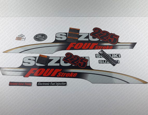 Suzuki DF225 225hp Four Stroke - 2003 - 2009 Outboard Engine Decals Sticker Set Reproduction - UK