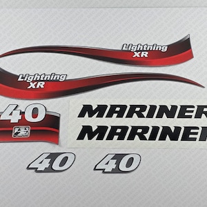 Reproduction d&#39;un jeu d&#39;autocollants pour moteur hors-bord Mariner Lightning XR 2006 40 CV