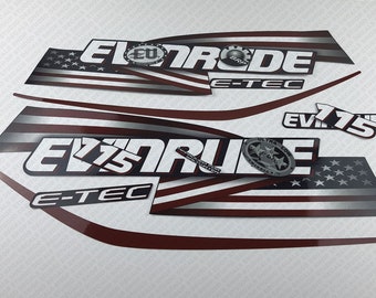 Evinrude 115HP E-tec 2007-2017 USA Flag Blue Cowl outboard engine decals sticker set reproduction