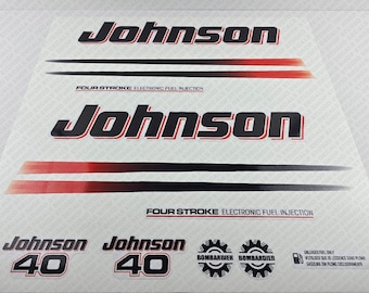Johnson 40HP Four Stroke EFI 2002-2006 White Cowling outboard engine decals sticker set reproduction