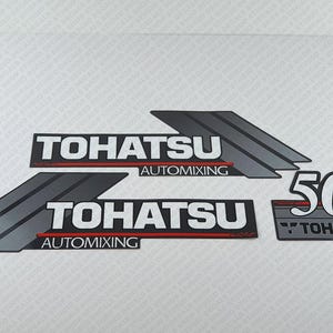 Tohatsu 50 HP Two Stroke Automixing outboard engine decals sticker set reproduction