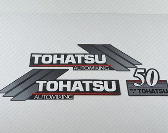 Tohatsu 50 HP Two Stroke Automixing outboard engine decals sticker set reproduction