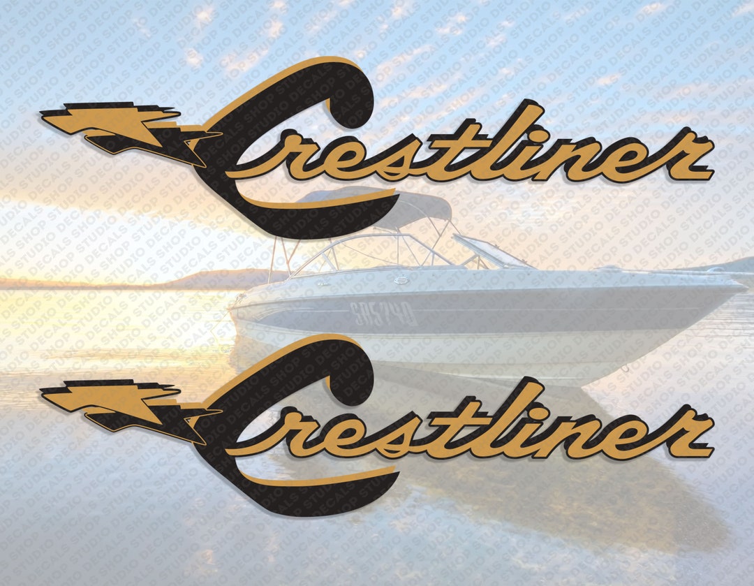 Crestliner Retro Design Vinyl Decal Boat Stickers, Set Of 2, 10" X 3.5