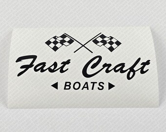 May include: Black and white checkered flags crossed behind the text "Fast Craft" with the words "BOATS" below.