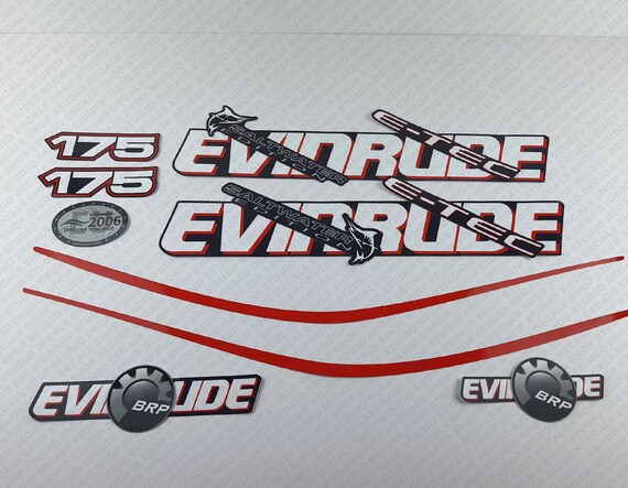 Evinrude 175 HP ETEC Outboard Engine Decal Sticker Set - Reproduction White Cowl