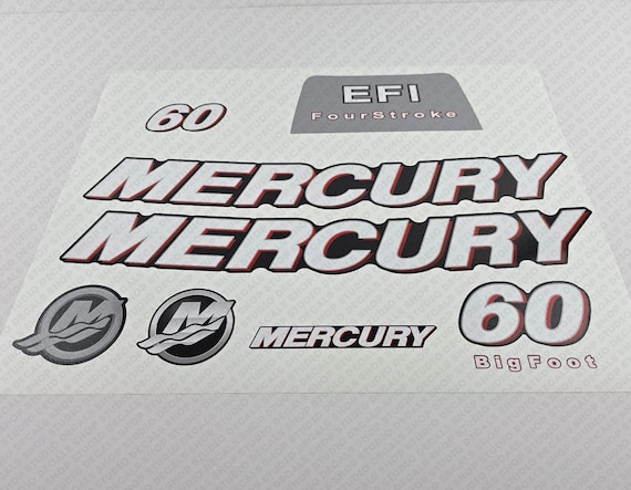 Mercury 60HP Two-Stroke Outboard Engine Decal Kit - Red Reproduction Sticker Set