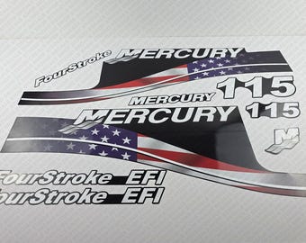 Mercury 115 hp Four Stroke EFI USA Flag Edition outboard engine decals sticker set reproduction