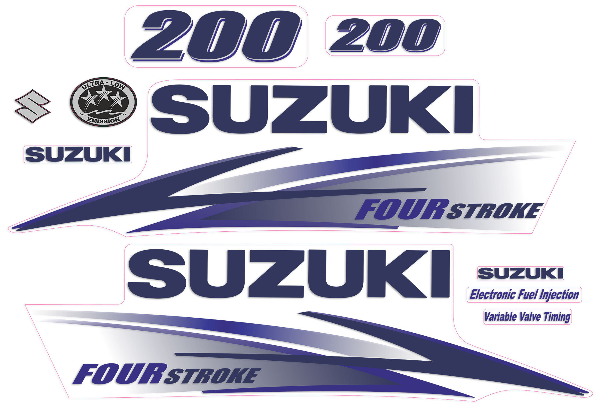 Suzuki 200HP Four Stroke Outboard Engine Decals Sticker Set