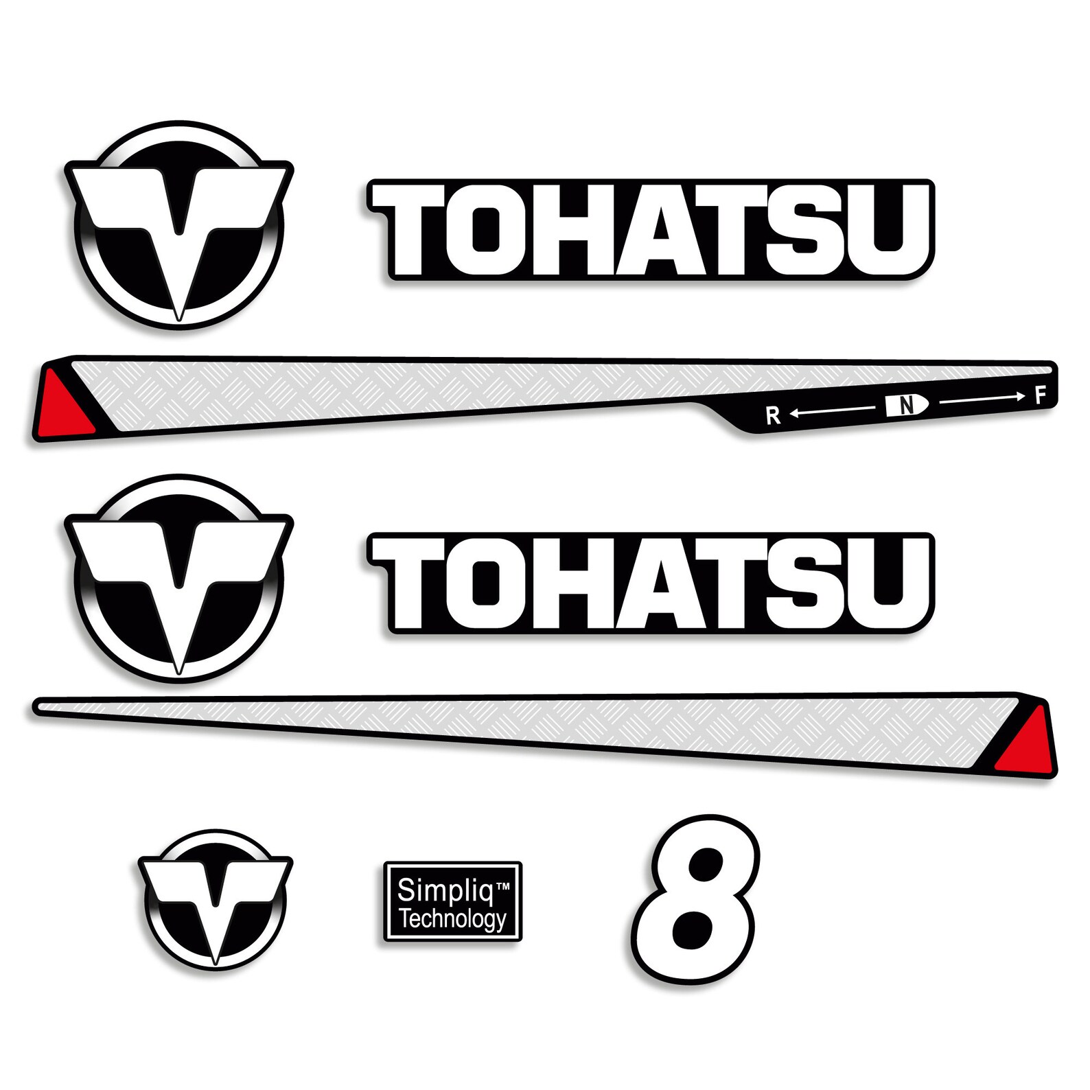 Tohatsu 8 HP Two Stroke Outboard Engine Decals Sticker Set Reproduction