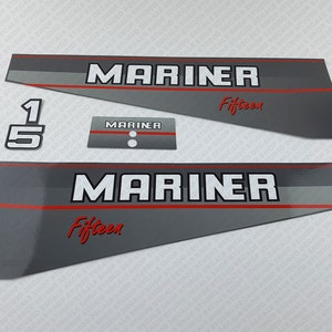 Reproduction d&#39;un jeu d&#39;autocollants pour moteur hors-bord deux temps Mariner 15 CV Fifteen 1991-1996