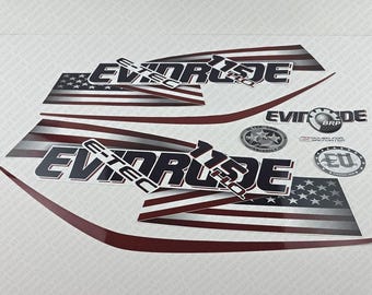 Evinrude 115HP E-tec H.O. 2007-2017 USA Flag White Cowl outboard engine decals sticker set