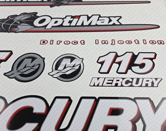 Adesivi Di Ricambio Per Motori Fuoribordo Mercury Optimax 115hp - Dal 2008 In Poi, Finitura Lucida