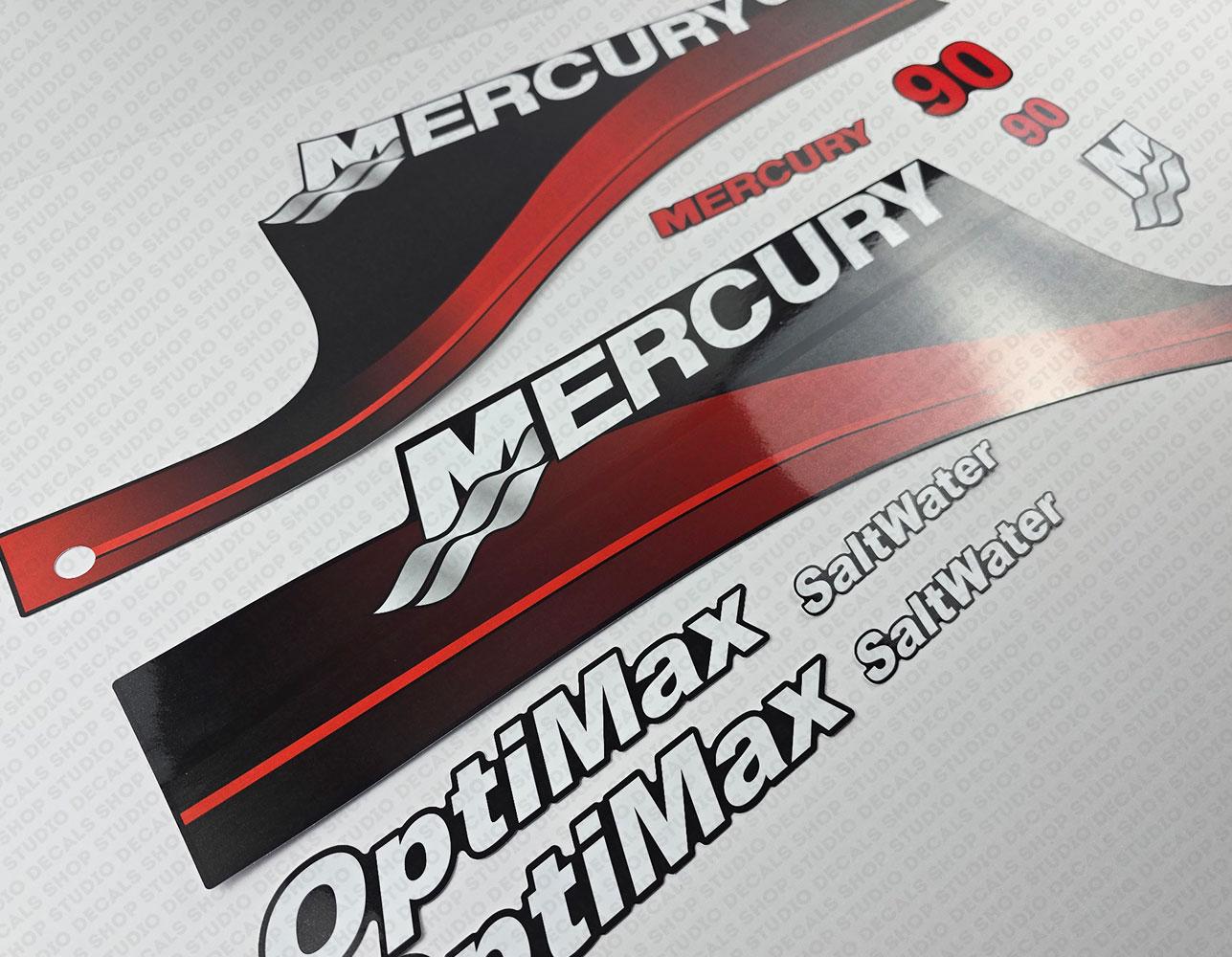 Reproduction d'un jeu d'autocollants pour moteur hors-bord Mercury 90 CV Optimax DI 2006 - 2012 - France