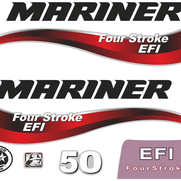Mariner 50HP Four Stroke EFI 2014 outboard engine decals sticker set reproduction