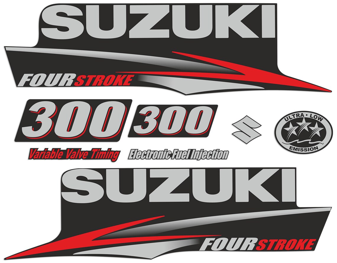Suzuki 300HP Four Stroke Outboard Engine Decals – Reproduction Sticker Set, 300 HP