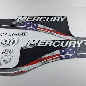 Ensemble d&#39;autocollants pour moteurs hors-bord Mercury 90 cv ELPTO deux temps 1999-2006 USA Flag Edition