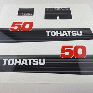 Reproduction d&#39;un jeu d&#39;autocollants pour moteurs hors-bord Tohatsu 50 CV Automixing 2002 et antérieurs