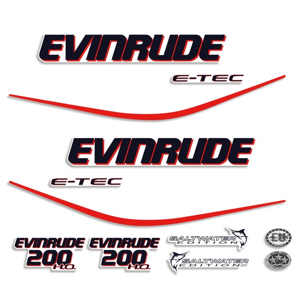 Evinrude 200HP E-tec High Output 2004-2008 outboard engine decals sticker set reproduction