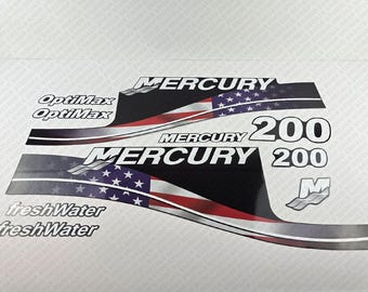 Mercury 200hp Optimax FreshWater USA Flag Edition outboard engine decals sticker set