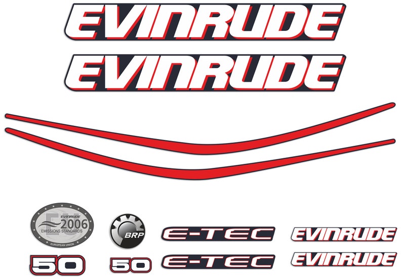 Evinrude 50hp E-Tec Outboard Decal Set – Blue Cowl Stickers For 2004-2008 Models