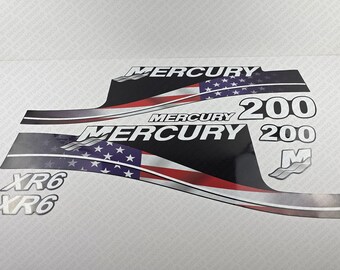 Mercury 200hp XR6 USA Flag Edition outboard engine decals sticker set