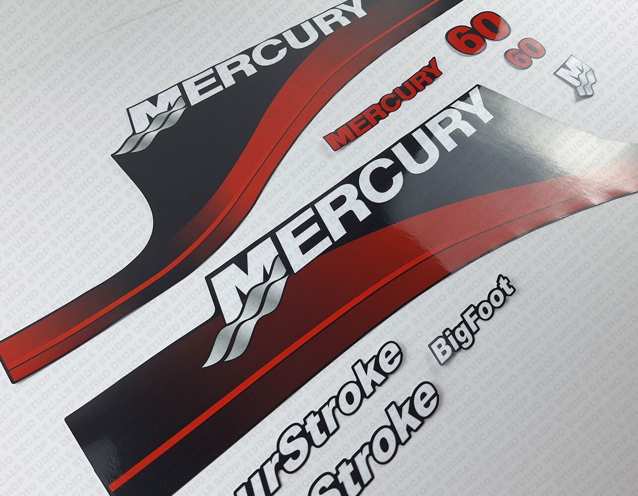 thumbnail interactive-video image 1 of Mercury 60 FourStroke Outboard Vinyl Decal Set - BOAT-MOTO Sticker Kit 1 of 6