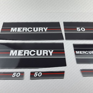 Mercury 50 HP Two Stroke 1990-1991 outboard engine decals sticker set reproduction