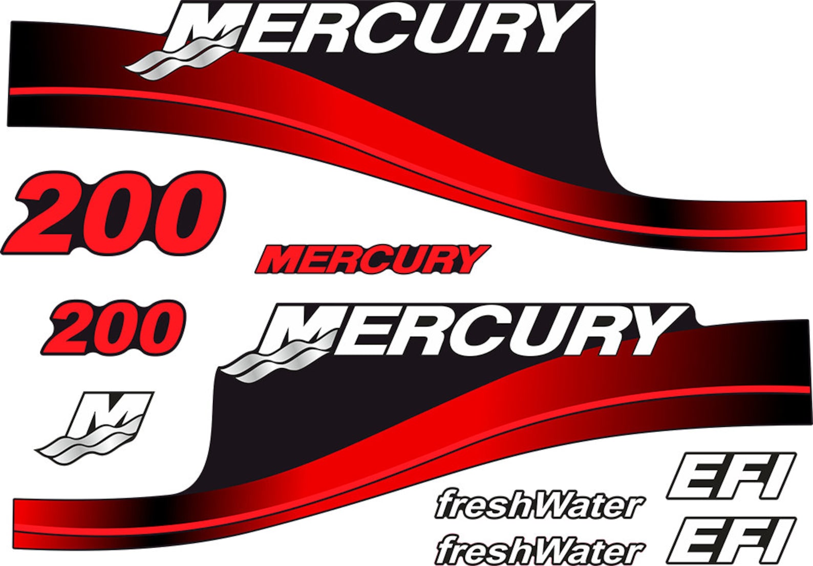 Mercury 200hp EFI Freshwater Outboard Engine Decals Sticker Etsy