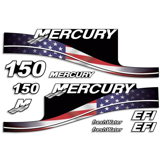 USA MADE Mercury 150 Sticker Decals Outboard Engine Graphic Kit EFI Sticker FLAG 