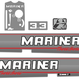 Reproduction d&#39;un jeu d&#39;autocollants pour moteur hors-bord deux temps Mariner Three.Three 3.3HP 1990-1993