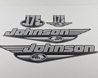 Outboard Graphics Decal/Sticker Kit – Black Design – Fits Johnson 70hp 2-Stroke