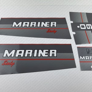 Reproduction d&#39;un jeu d&#39;autocollants pour moteur hors-bord deux temps Mariner 60HP Sixty 1991-1996