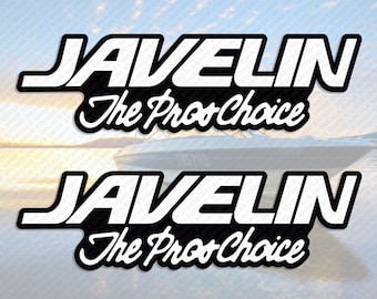May include: Two white vinyl decals with black outlines. The decals feature the text "JAVELIN" in a bold, stylized font, followed by the phrase "The Pros Choice" in a cursive font.
