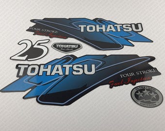 Tohatsu 25 HP Four Stroke Fuel Injection outboard engine decals sticker set reproduction